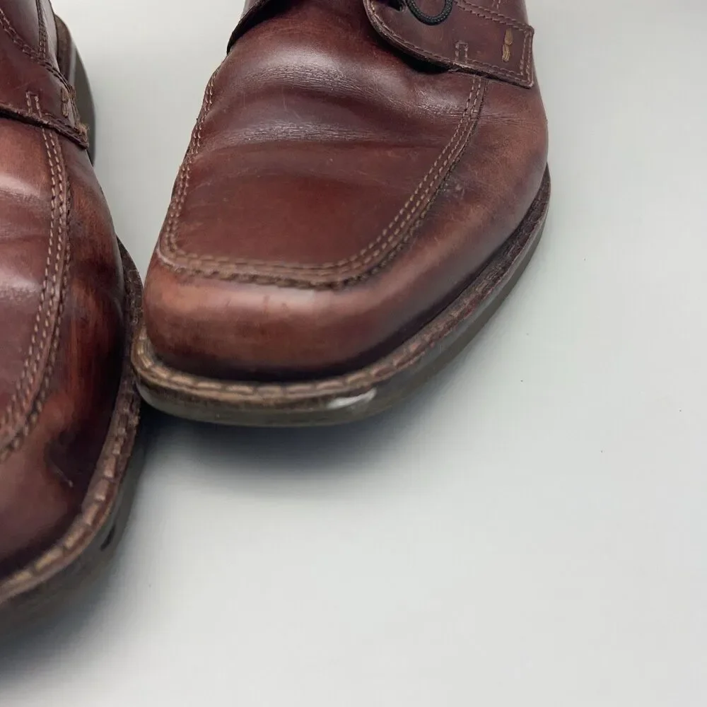 ECCO Shoes Mens Size 43 Brown Leather Apron Toe Oxford Lace Up Shock Point